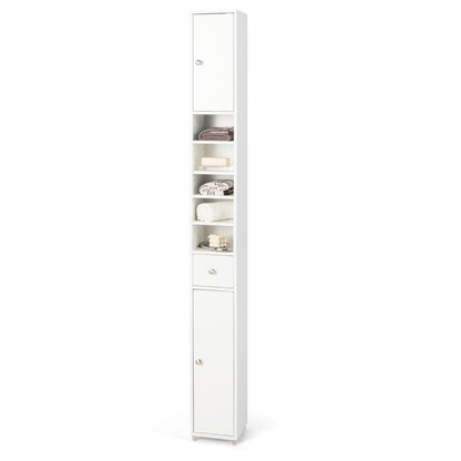 Slim Bathroom Tall Cabinet with 2 Doors 1 Drawer and 5 Shelves-White