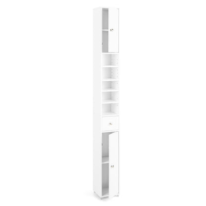Slim Bathroom Tall Cabinet with 2 Doors 1 Drawer and 5 Shelves-White
