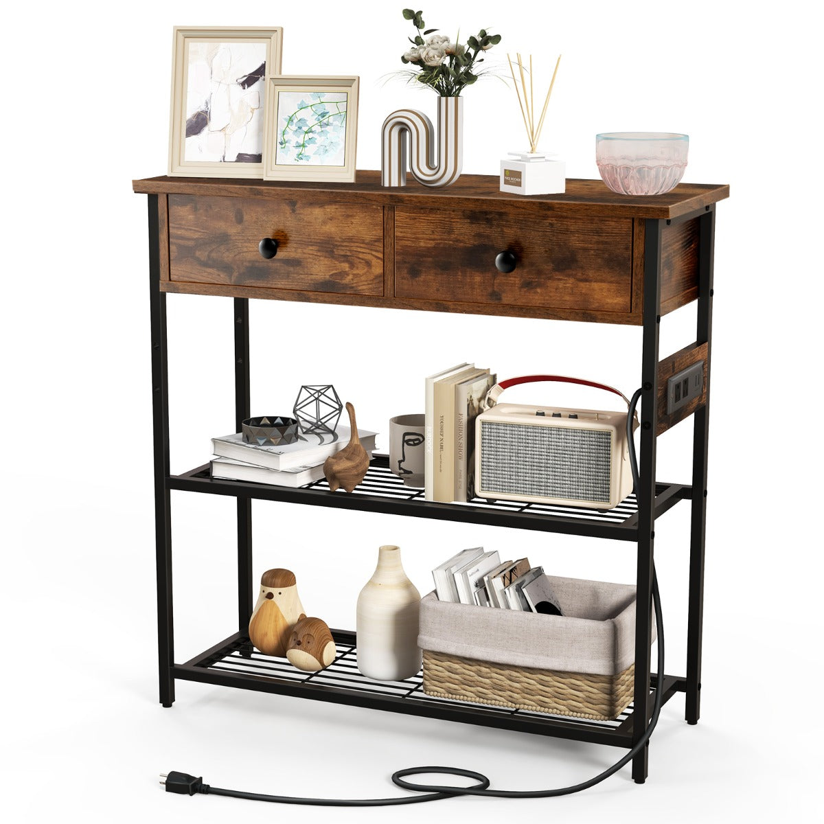 Console Table with Charging Station for Living Room/Entry