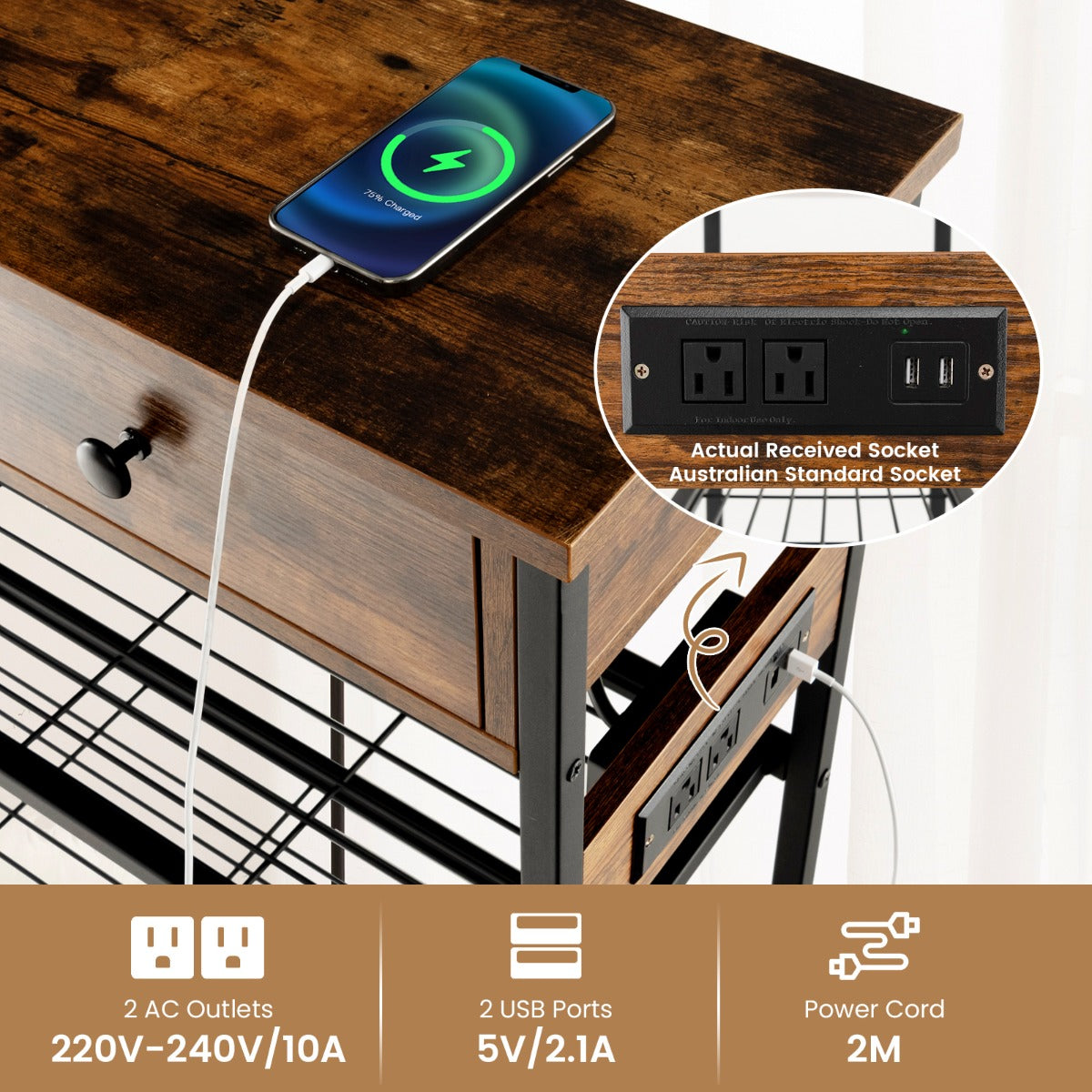 Console Table with Charging Station for Living Room/Entry