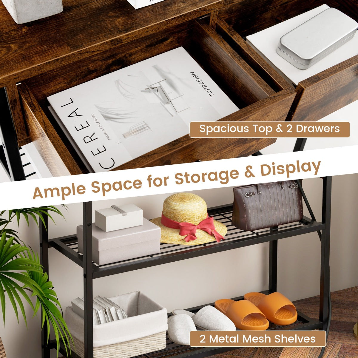 Console Table with Charging Station for Living Room/Entry