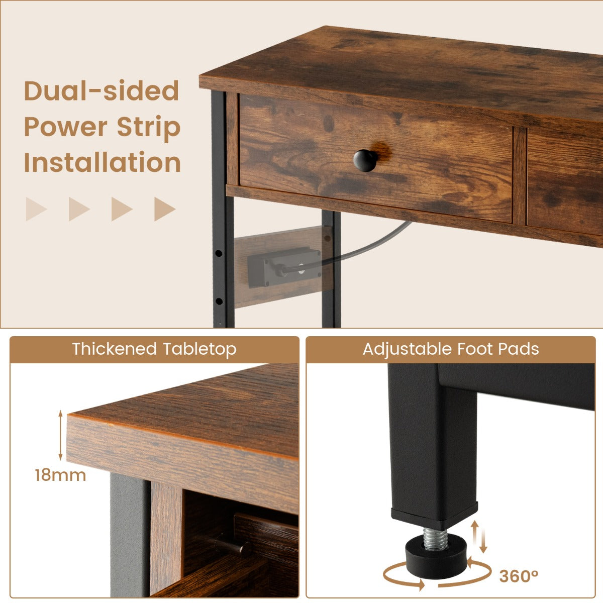 Console Table with Charging Station for Living Room/Entry
