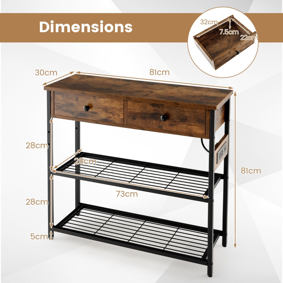Console Table with Charging Station for Living Room/Entry