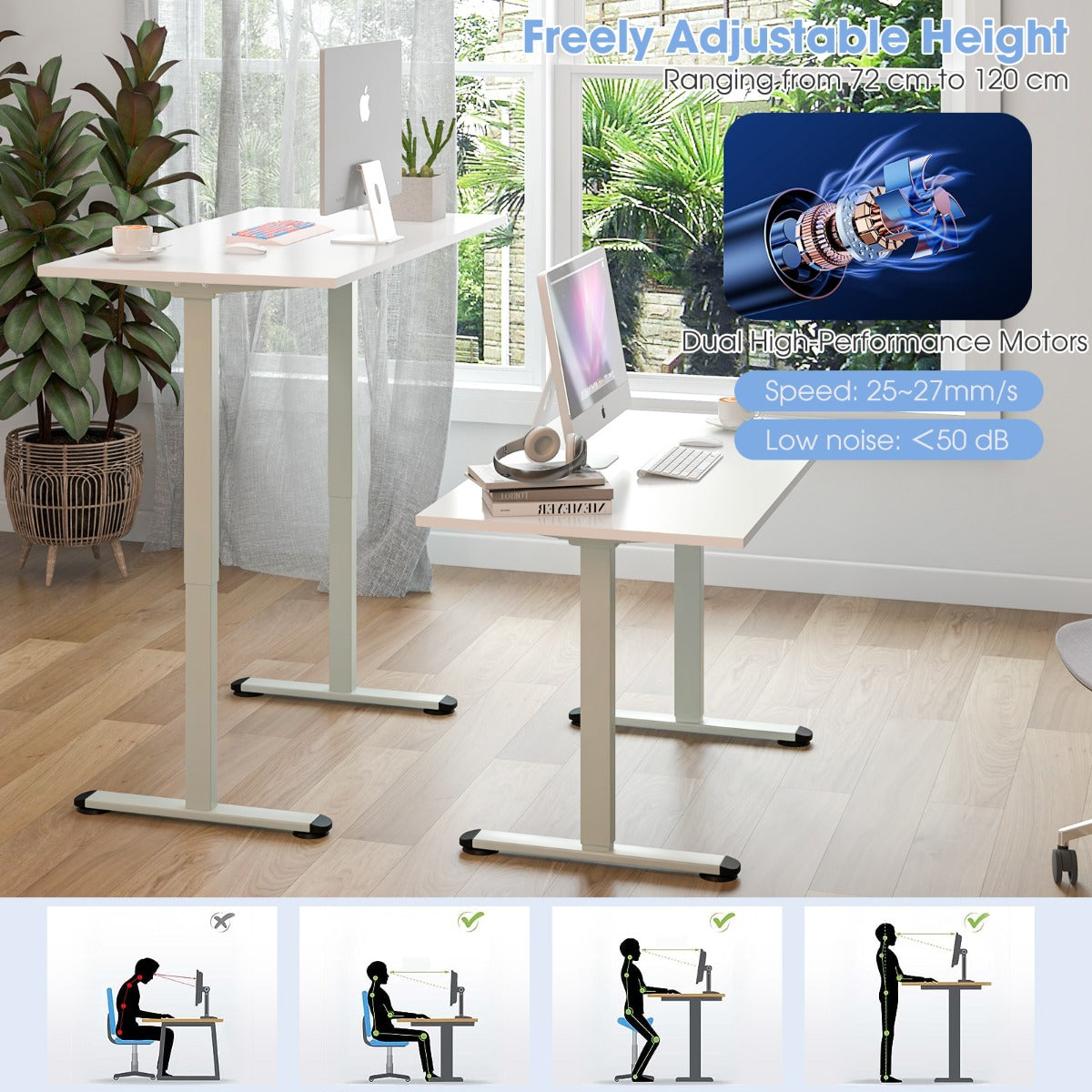 Electric Dual-Motor Stand up Desk Frame with Memory Controller for Home Office-White