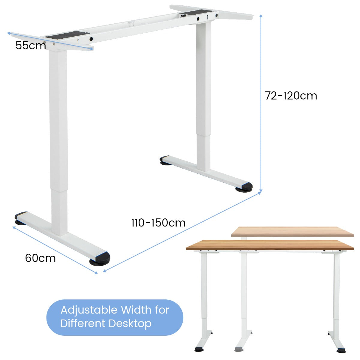 Electric Dual-Motor Stand up Desk Frame with Memory Controller for Home Office-White