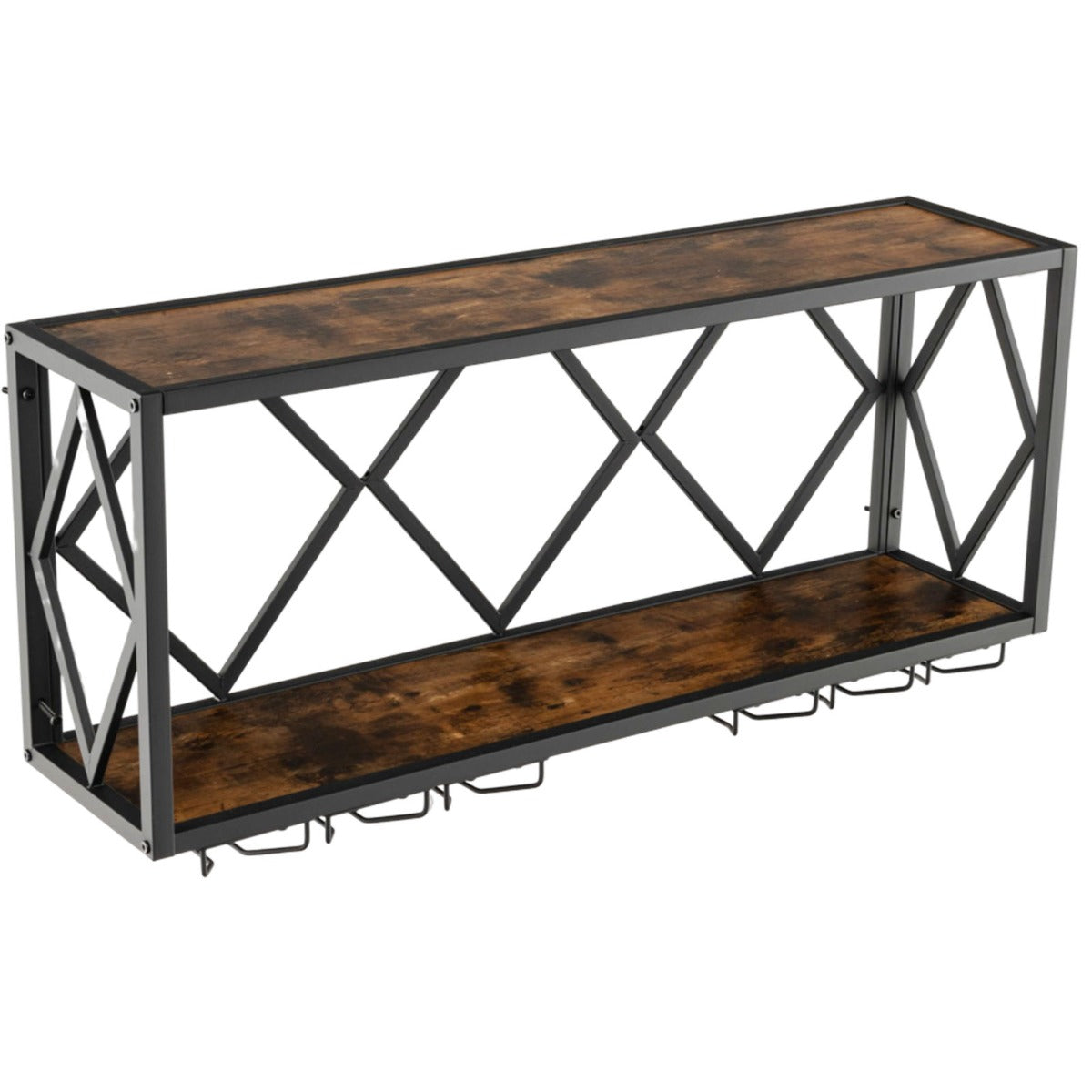 Wall Mounted Wine Rack with Wine Bottle Rack & 6 Rows of Stemware Holder