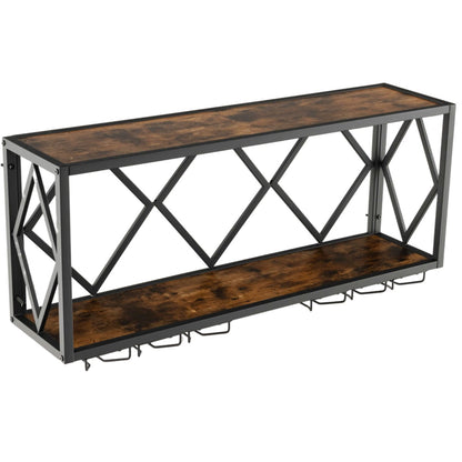 Wall Mounted Wine Rack with Wine Bottle Rack & 6 Rows of Stemware Holder