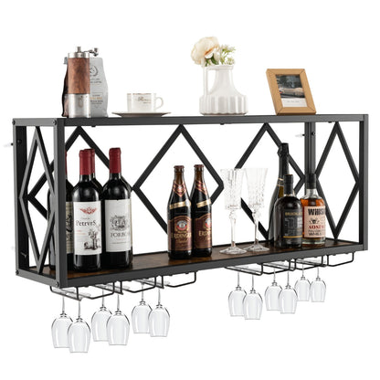 Wall Mounted Wine Rack with Wine Bottle Rack & 6 Rows of Stemware Holder