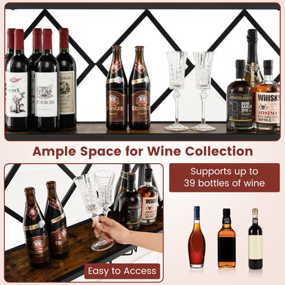Wall Mounted Wine Rack with Wine Bottle Rack & 6 Rows of Stemware Holder