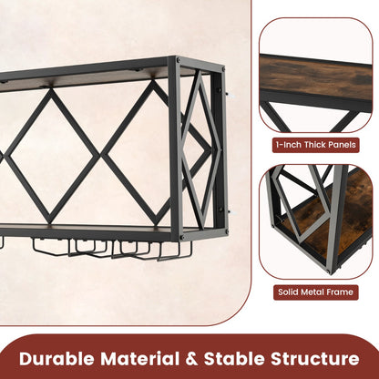 Wall Mounted Wine Rack with Wine Bottle Rack & 6 Rows of Stemware Holder