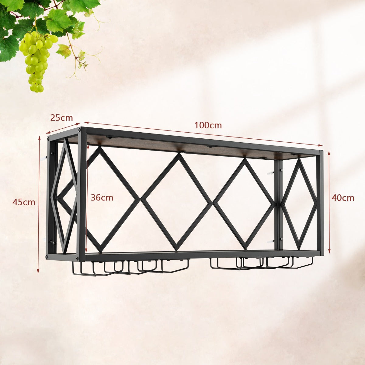 Wall Mounted Wine Rack with Wine Bottle Rack & 6 Rows of Stemware Holder