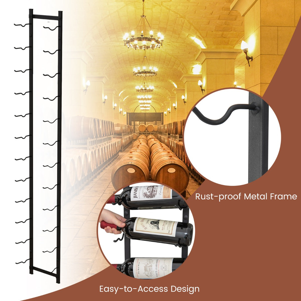 Rust-proof Metal Wall Mounted Wine Rack for 6/9/12 Bottles-12 Bottles