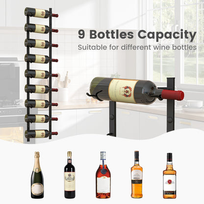 Rust-proof Metal Wall Mounted Wine Rack for 6/9/12 Bottles-9 Bottles