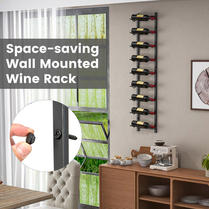 Rust-proof Metal Wall Mounted Wine Rack for 6/9/12 Bottles-9 Bottles