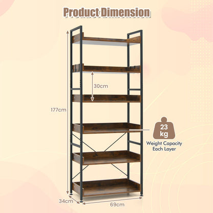 6-Tier ndustrial Bookcase with Metal Frame for Garage/Living Room