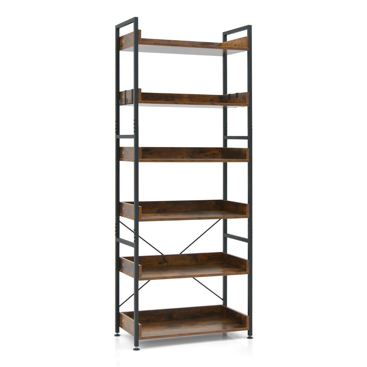 6-Tier ndustrial Bookcase with Metal Frame for Garage/Living Room