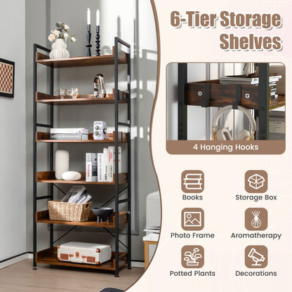 6-Tier ndustrial Bookcase with Metal Frame for Garage/Living Room
