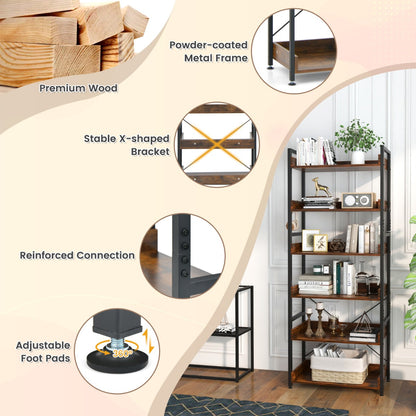 6-Tier ndustrial Bookcase with Metal Frame for Garage/Living Room