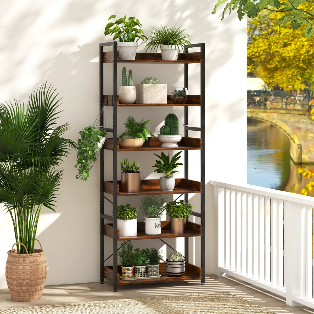 6-Tier ndustrial Bookcase with Metal Frame for Garage/Living Room