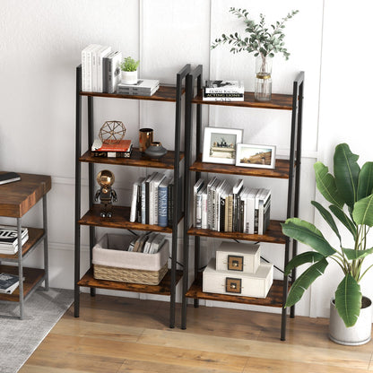 4-Tier Industrial Display Shelf with Metal Frame for Home/Office-Coffee