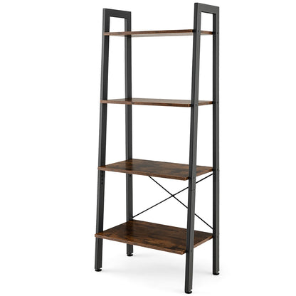 4-Tier Industrial Display Shelf with Metal Frame for Home/Office-Coffee