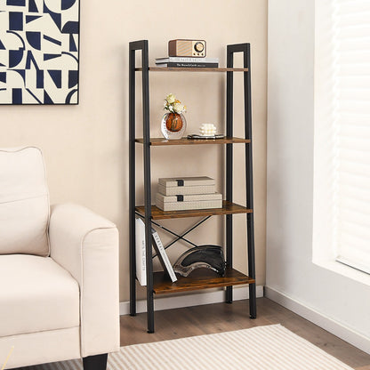 4-Tier Industrial Display Shelf with Metal Frame for Home/Office-Coffee