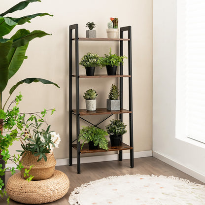 4-Tier Industrial Display Shelf with Metal Frame for Home/Office-Coffee