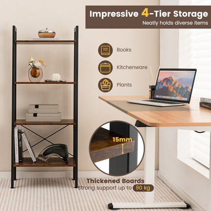 4-Tier Industrial Display Shelf with Metal Frame for Home/Office-Coffee