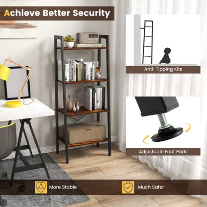 4-Tier Industrial Display Shelf with Metal Frame for Home/Office-Coffee