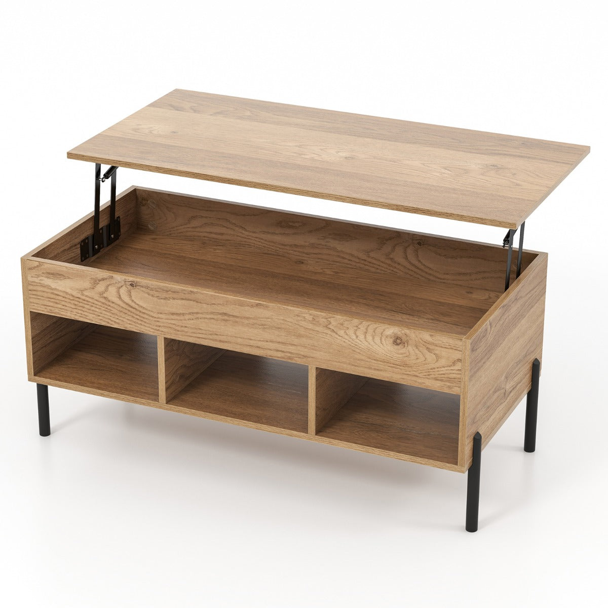 Lift Top Coffee Table with Hidden Compartment & 3 Open Cubbies