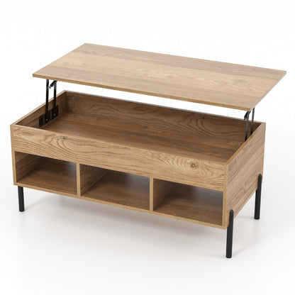 Lift Top Coffee Table with Hidden Compartment & 3 Open Cubbies