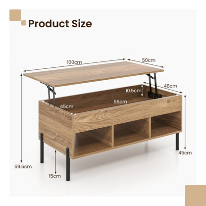 Lift Top Coffee Table with Hidden Compartment & 3 Open Cubbies
