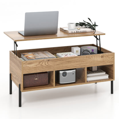 Lift Top Coffee Table with Hidden Compartment & 3 Open Cubbies