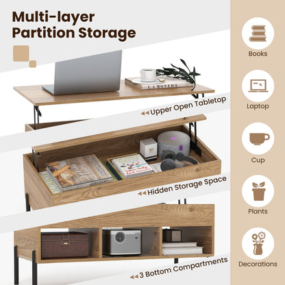 Lift Top Coffee Table with Hidden Compartment & 3 Open Cubbies