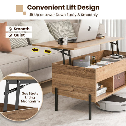Lift Top Coffee Table with Hidden Compartment & 3 Open Cubbies