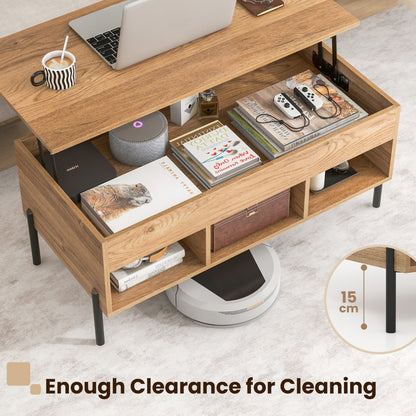 Lift Top Coffee Table with Hidden Compartment & 3 Open Cubbies