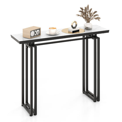 110cm Faux Marble Console Table with Sturdy Metal Legs-Black