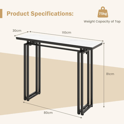 110cm Faux Marble Console Table with Sturdy Metal Legs-Black
