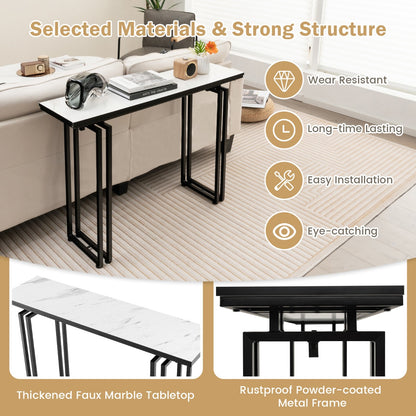 110cm Faux Marble Console Table with Sturdy Metal Legs-Black