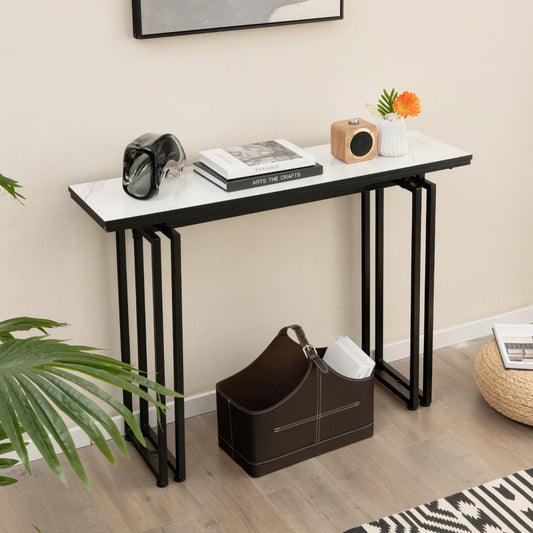 110cm Faux Marble Console Table with Sturdy Metal Legs-Black