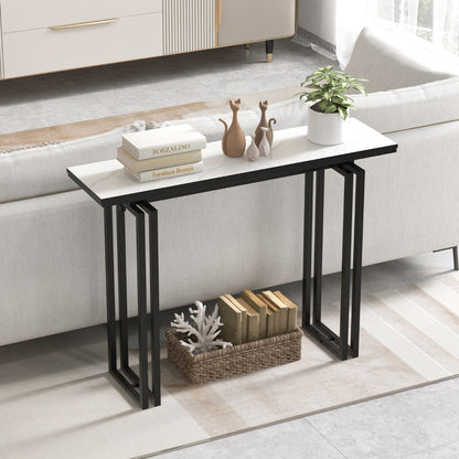 110cm Faux Marble Console Table with Sturdy Metal Legs-Black