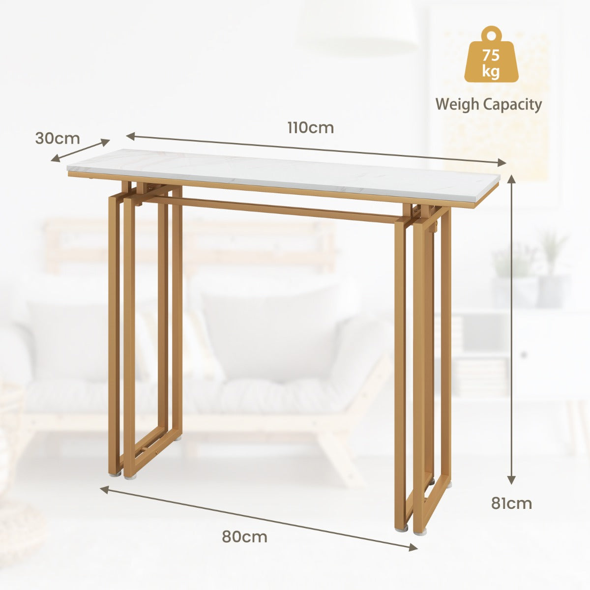 110cm Faux Marble Console Table with Sturdy Metal Legs-Golden
