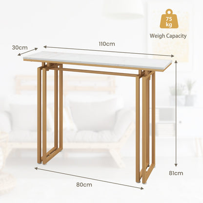 110cm Faux Marble Console Table with Sturdy Metal Legs-Golden