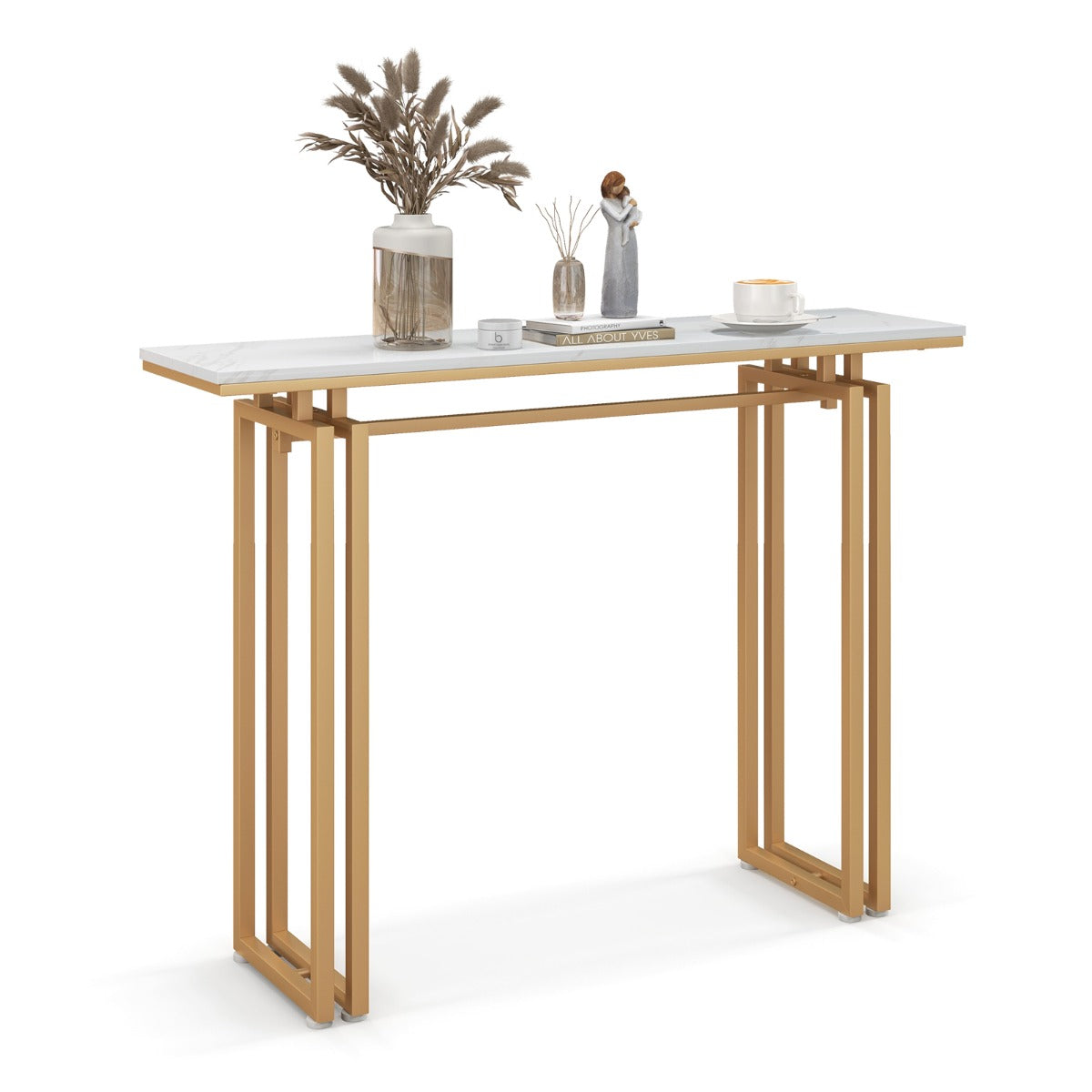 110cm Faux Marble Console Table with Sturdy Metal Legs-Golden