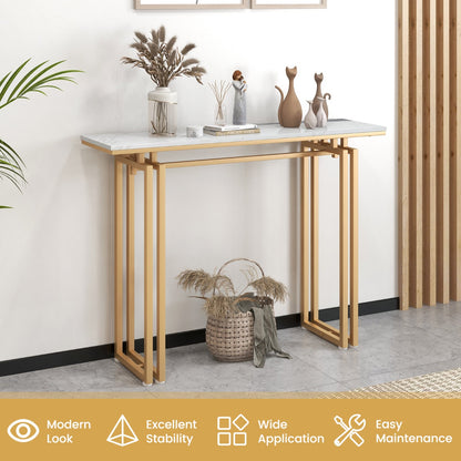 110cm Faux Marble Console Table with Sturdy Metal Legs-Golden