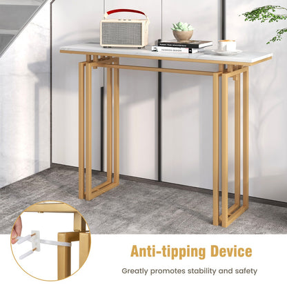 110cm Faux Marble Console Table with Sturdy Metal Legs-Golden