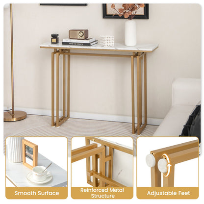 110cm Faux Marble Console Table with Sturdy Metal Legs-Golden
