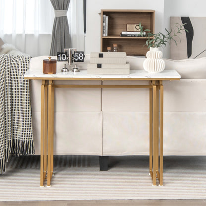 110cm Faux Marble Console Table with Sturdy Metal Legs-Golden