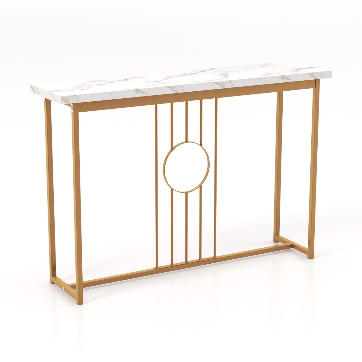 Faux Marble Top Console Table with Gold Finished Frame for Living Room