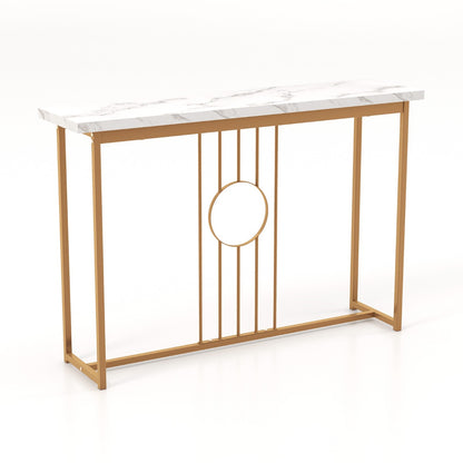 Faux Marble Top Console Table with Gold Finished Frame for Living Room